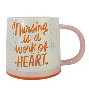 HALLMARK Statement Mug Teacup Nursing is a Work of Heart Quote Pink Orange